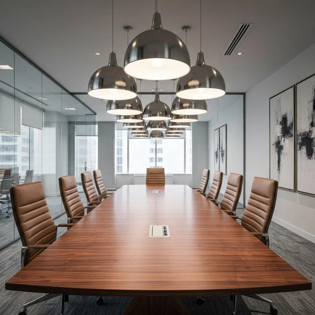 Executive boardroom with linear pendant fixtures