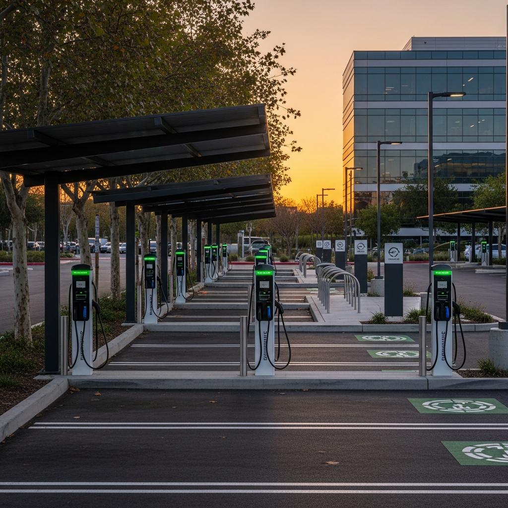 Workplace parking lot equipped with networked EV chargers